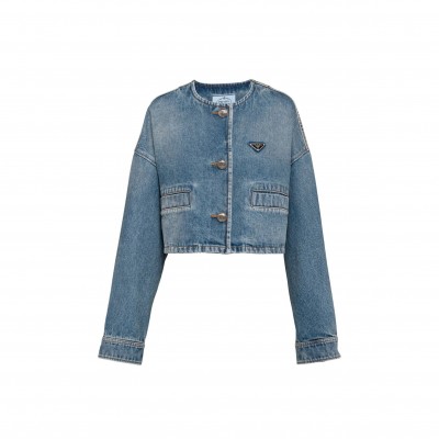 PRADA TRIANGLE LOGO DENIM DRAWSTRING JACKET 